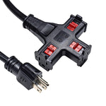 15-100ft Extension Cord, Triple Adapter w/ Lock 12AWG
