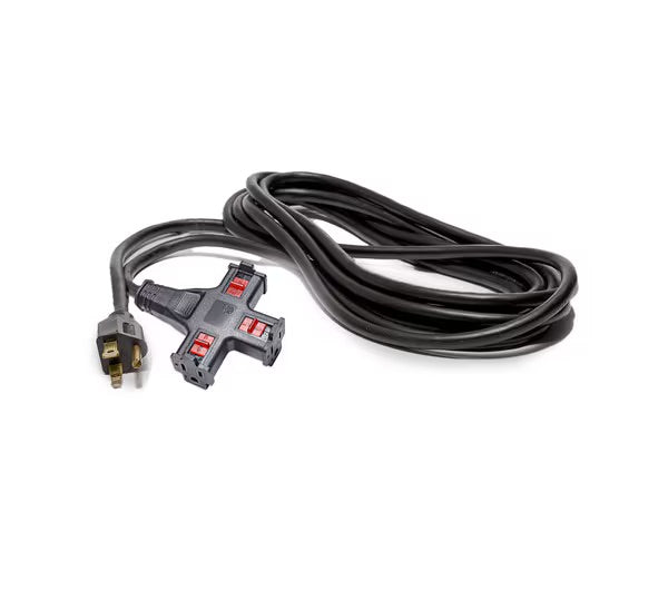 15-100ft Extension Cord, Triple Adapter w. Lock 16AWG